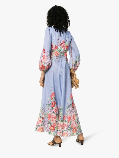 Shop Zimmermann Blue Bellitude Floral Print Linen Dress