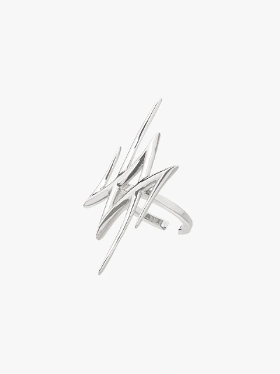 Shop Sankuanz Platinum Spike Logo Ring In Silver