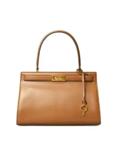Shop Tory Burch Small Lee Radziwill Leather Satchel In Moose