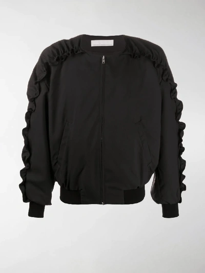 Shop Random Identities Ruffle Trim Bombe Jacket In Black