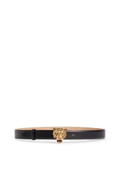 Shop Roberto Cavalli Leopard Head Leather Belt In Black