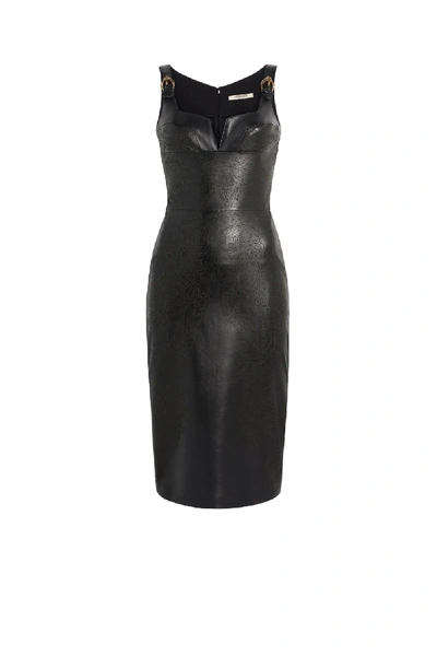 Shop Roberto Cavalli Hybrid Animals Laser Cut Leather Dress In Black