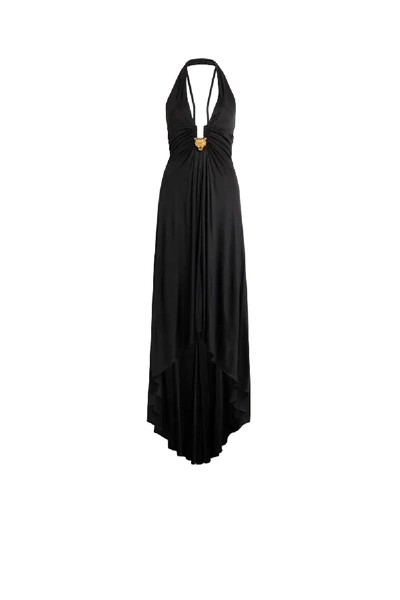 Shop Roberto Cavalli Tiger Brooch Halterneck Dress In Black