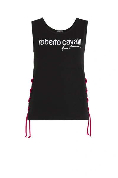 Shop Roberto Cavalli Lace-up Logo Tank Top In 05051