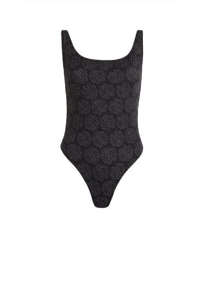 Shop Roberto Cavalli Rc Monogram Print Swimsuit In Black