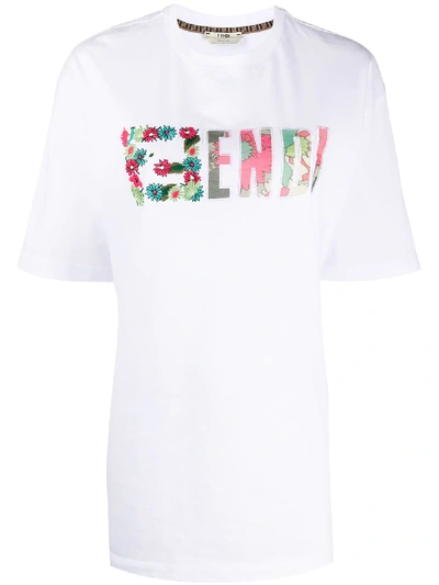 Shop Fendi Embroidered Ff Motif T-shirt In White