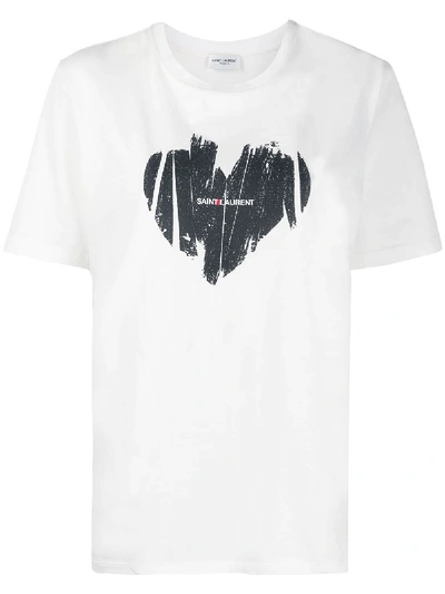 Shop Saint Laurent Heart Logo Print T-shirt In White
