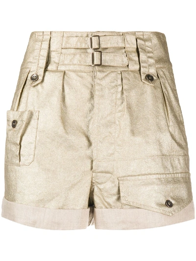 Shop Saint Laurent Coated Linen Shorts In Neutrals