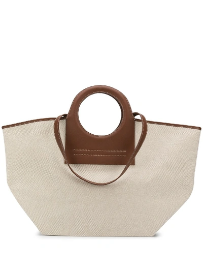 Shop Hereu Cala Leather-trimmed Large Tote Bag In Neutrals