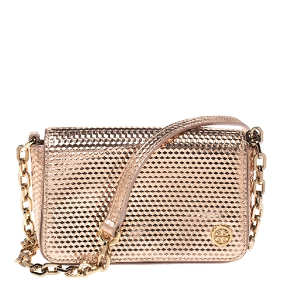 Pre-owned Tory Burch Metallic Rose Gold Leather Crossbody Bag