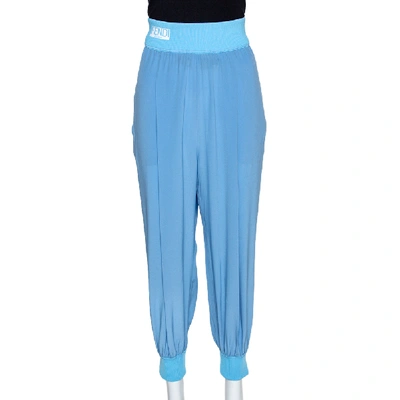 Pre-owned Fendi Blue Silk Side Stripe Detail Trousers M