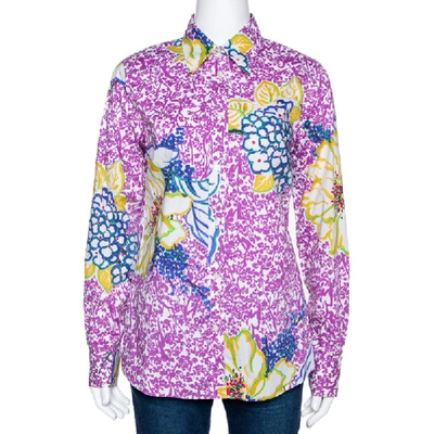 Pre-owned Etro Purple Floral Print Stretch Cotton Long Sleeve Shirt L
