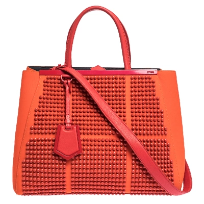 Pre-owned Fendi Orange Studded Neoprene And Leather Medium 2jours Tote