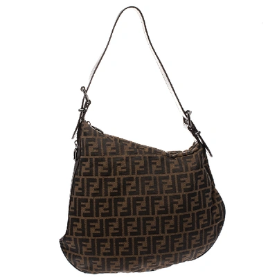 Pre-owned Fendi Tobacco Zucca Canvas And Leather Oyster Hobo In Brown