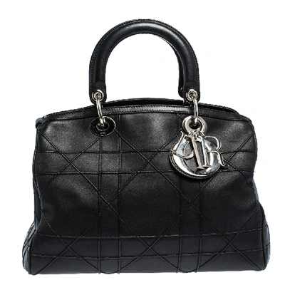 Pre-owned Dior Black Cannage Leather Granville Polochon Satchel