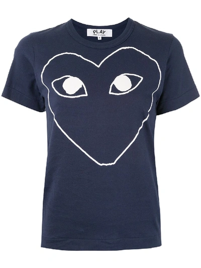 Comme Des Garçons Play Logo Print T-shirt In Blue