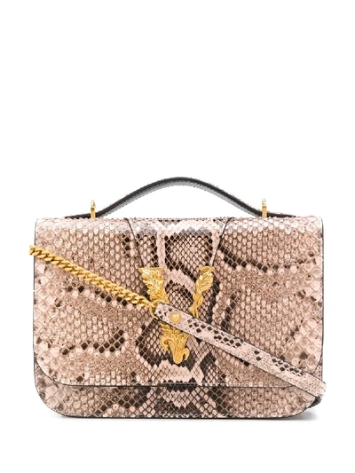 Shop Versace Virtus Snakeskin Shoulder Bag In Pink