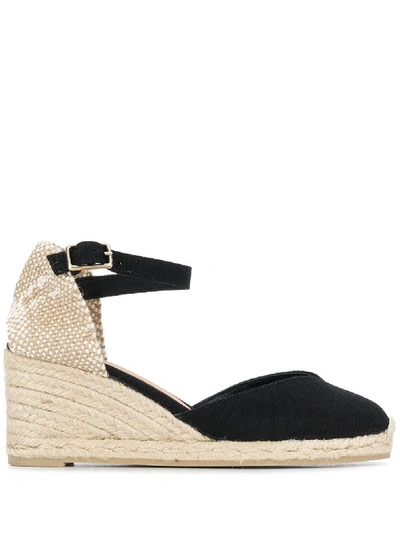 Castaã±er High Heel Wedge Sandals With Ankle Strap In Black
