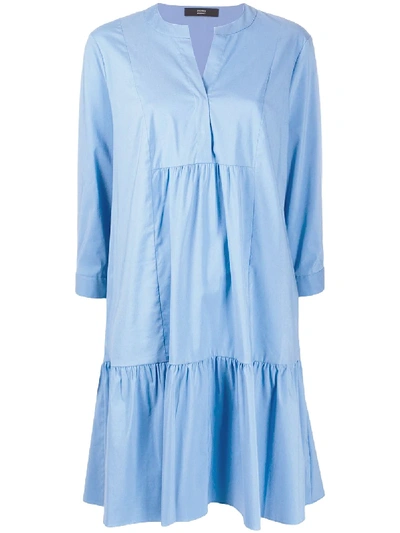 Shop Steffen Schraut Gathered-seam Tiered Poplin Dress In Blue