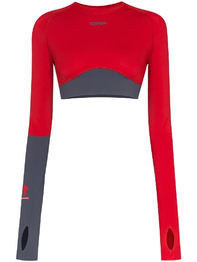 Shop Off-white Cropped Logo Sports Top In Red