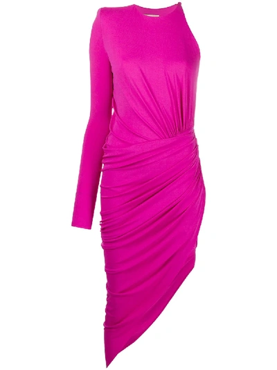 Shop Alexandre Vauthier Asymmetric Draped Midi Dress In Pink