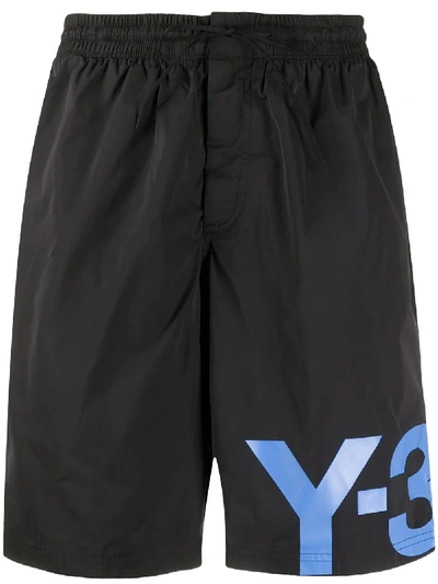 Shop Y-3 Logo-print Long Swim Shorts In Black