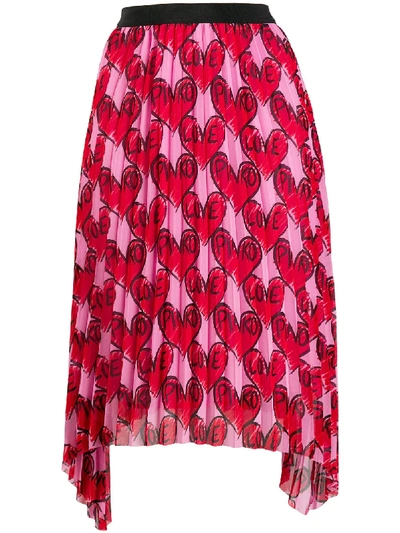 Shop Pinko Love Print Pleated Skirt In Pink