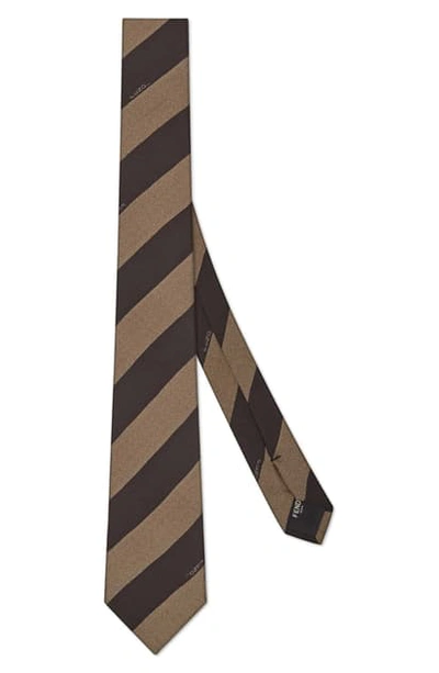 Shop Fendi Pequin Stripe Silk Tie In Beige