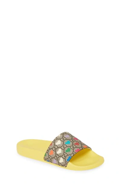 Shop Gucci Monogram Heart Slide Sandal In Yellow