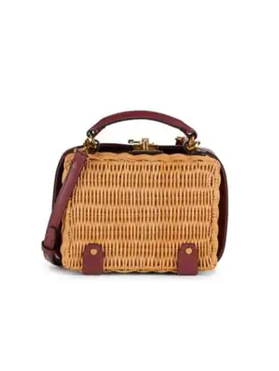 Shop Etienne Aigner Small Charlotte Leather-trimmed Wicker Crossbody Box Bag In Antic Cord