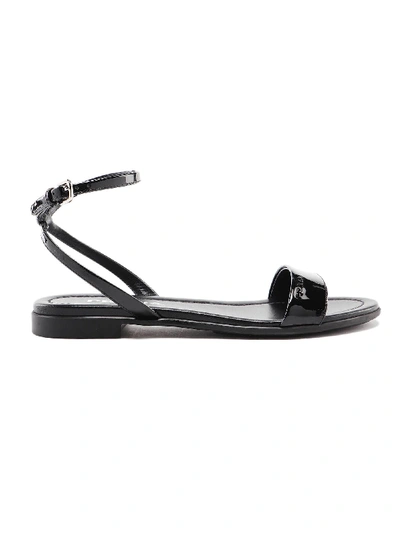 Shop Prada Patent Flat Sandal In Nero