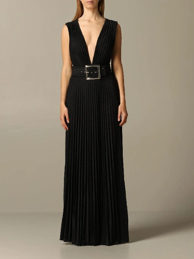 Shop Elisabetta Franchi Celyn B. Elisabetta Franchi Dress Elisabetta Franchi Long Dress In Lurex Fabric With Belt In Black
