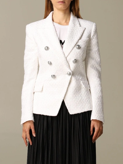 Shop Balmain Double-breasted Tweed Skirt In White