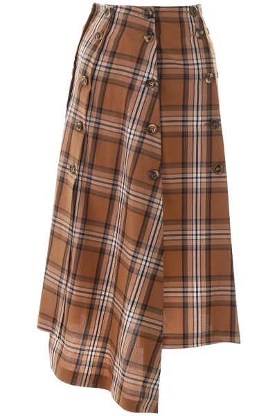 Shop A.w.a.k.e. Checkered Panel Skirt In Brown Beige White Check (brown)