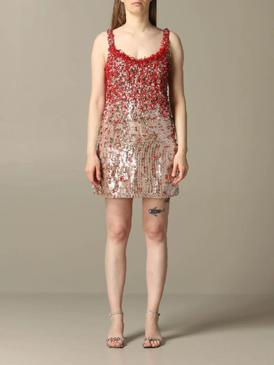 Shop Blumarine Dress With Sequins And Corals In Gold