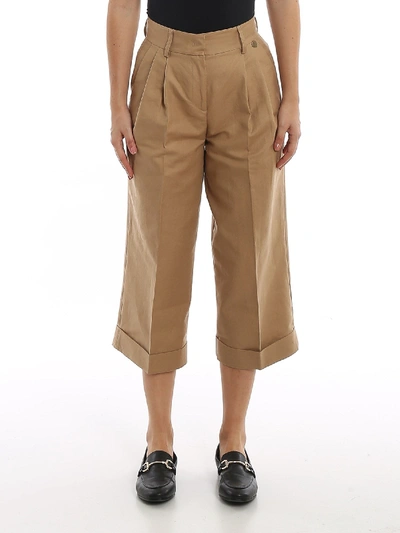 Shop Twinset Wide Leg Cropped Pants In Sand Color In Beige