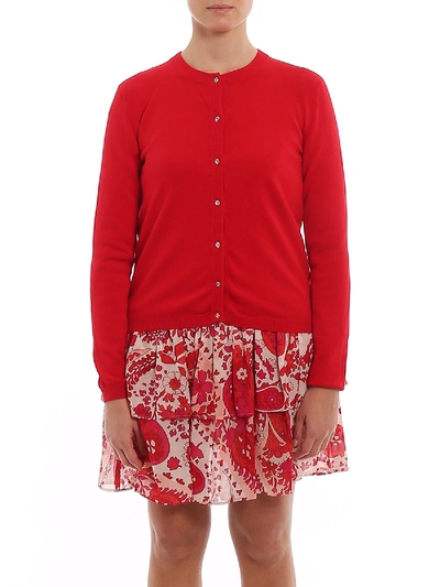 Shop Twinset Crewneck Cardigan With Jewel Buttons In Red