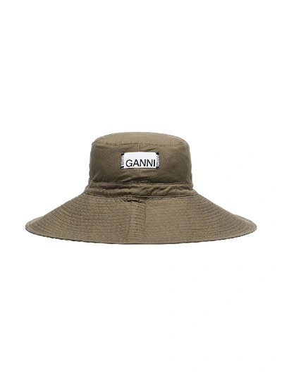 Shop Ganni Logo-appliqued Ripstop Hat In Green