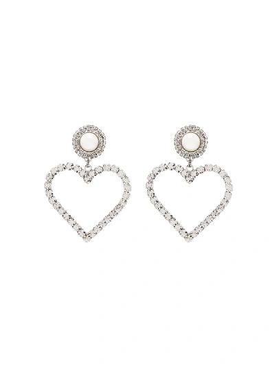 Shop Alessandra Rich Crystal-embellished Heart Drop Earrings In Silver