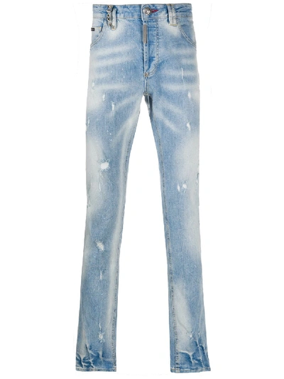 Shop Philipp Plein Denim Straight Leg Jeans In Blue