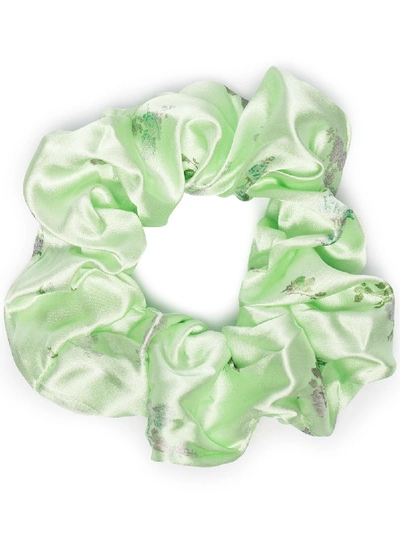 Shop Ganni Floral Print Scrunchie In Green