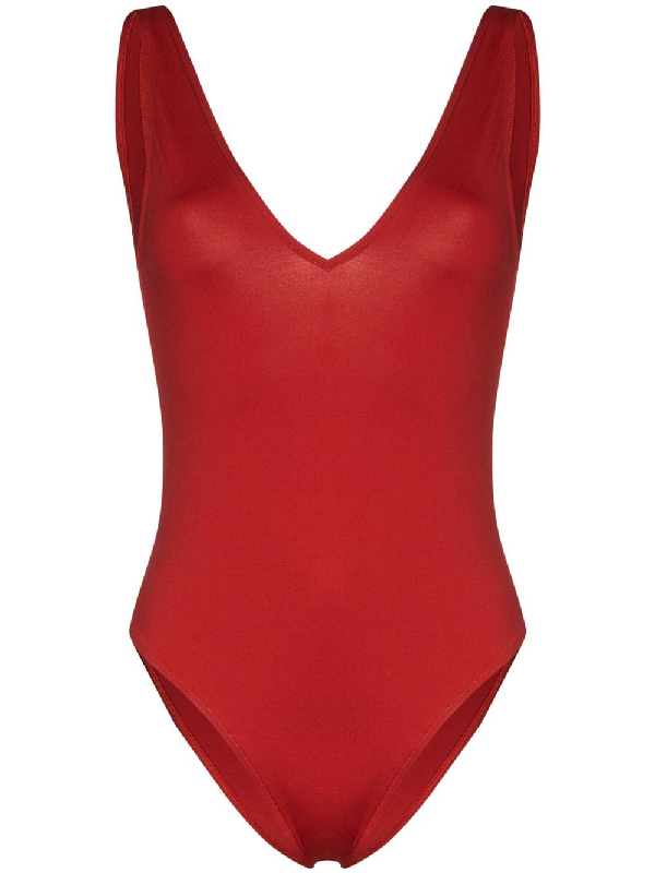 red v neck swimsuit