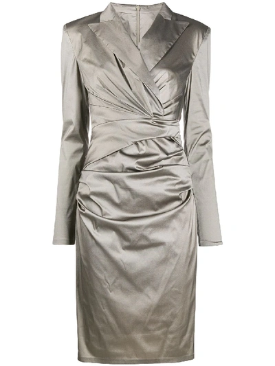 Shop Talbot Runhof Bonka Ruched Midi Dress In Grey