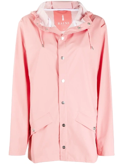 Shop Rains Drawstring Hooded Parka Coat In Pink