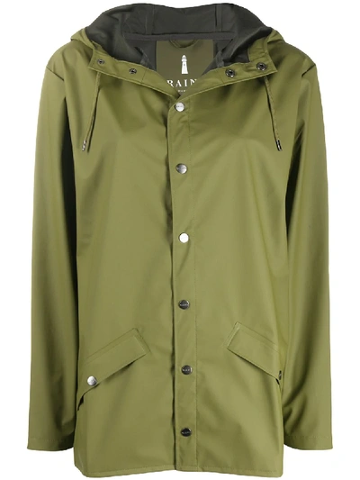 Shop Rains Drawstring Hooded Raincoat In Green