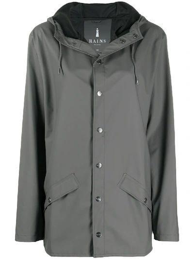 Shop Rains Drawstring Hooded Coat In Grey