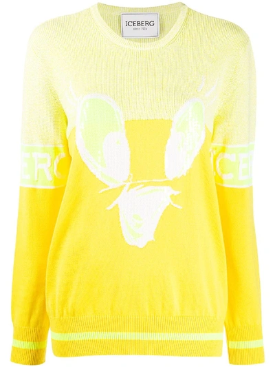 Shop Iceberg Crew Neck Sequin Embellished Sweater In Yellow