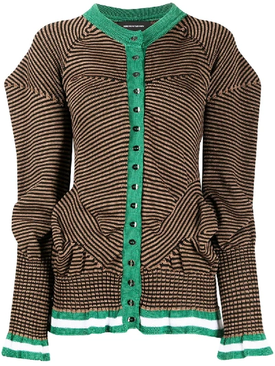 Shop Kiko Kostadinov Striped Puff Sleeve Cardigan In Brown