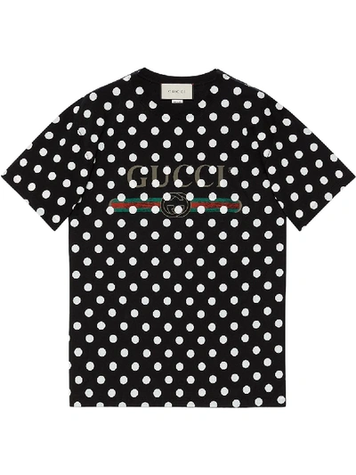 Shop Gucci Logo Polka Dot-print T-shirt In Black