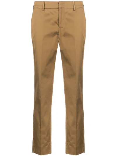 Pt01 Cropped Slim-fit Trousers In Brown
